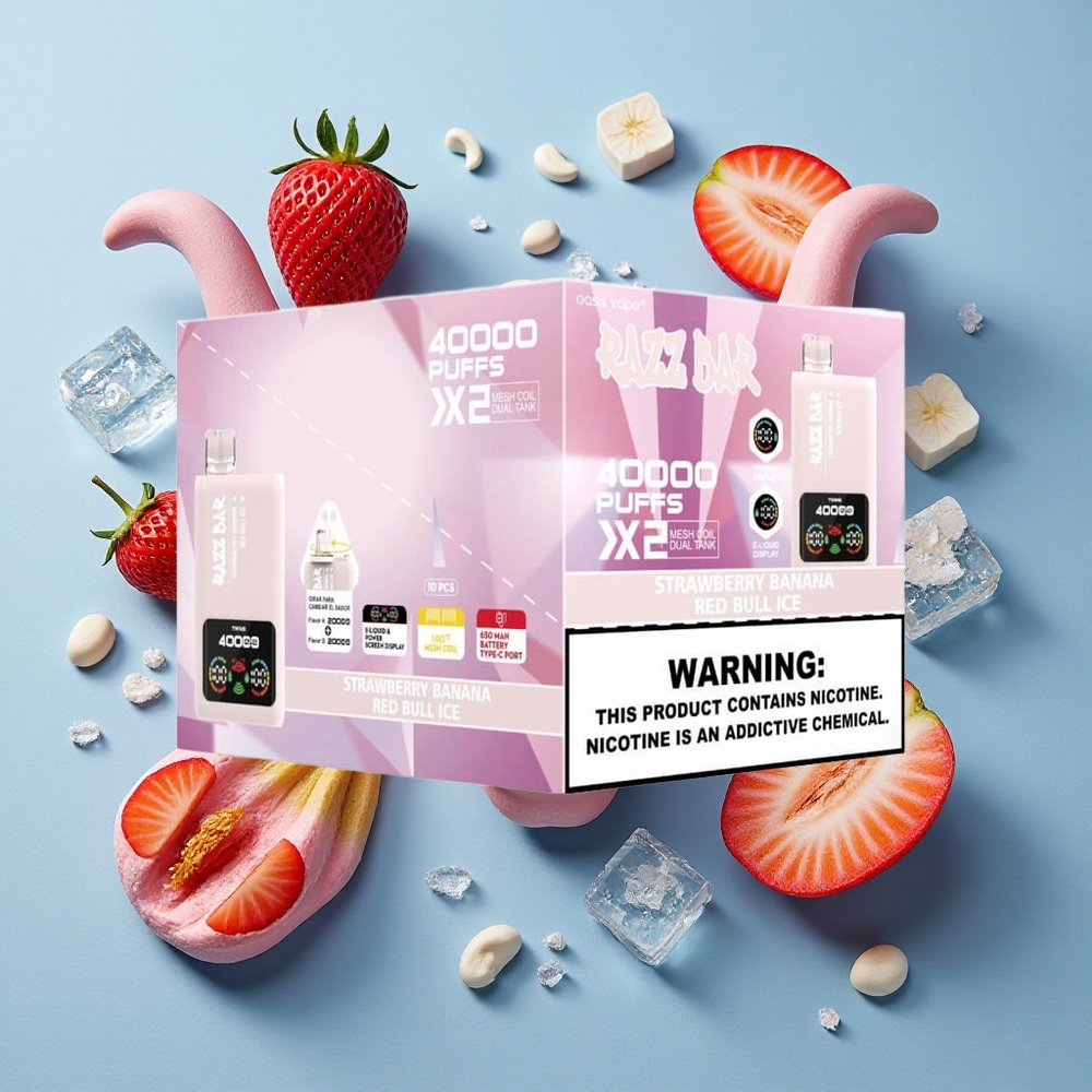 Razz Bar 40000 Puffs Display Potente Sigaretta elettronica usa e getta Fragola Banana_Red Bull Ghiaccio