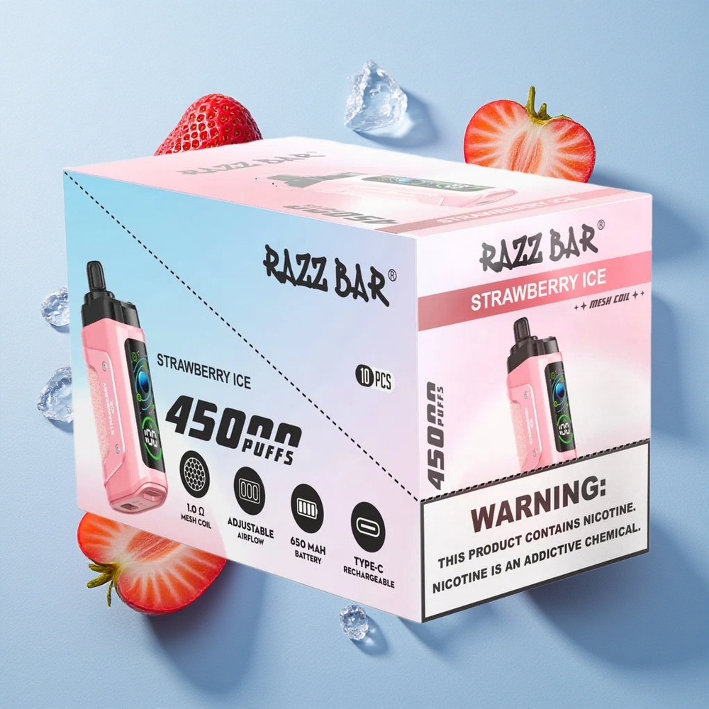 Razz Bar 45000 Puffs Sigaretta elettronica usa e getta Fragola Ghiaccio con Bobina Mesh 1.0 Ohm