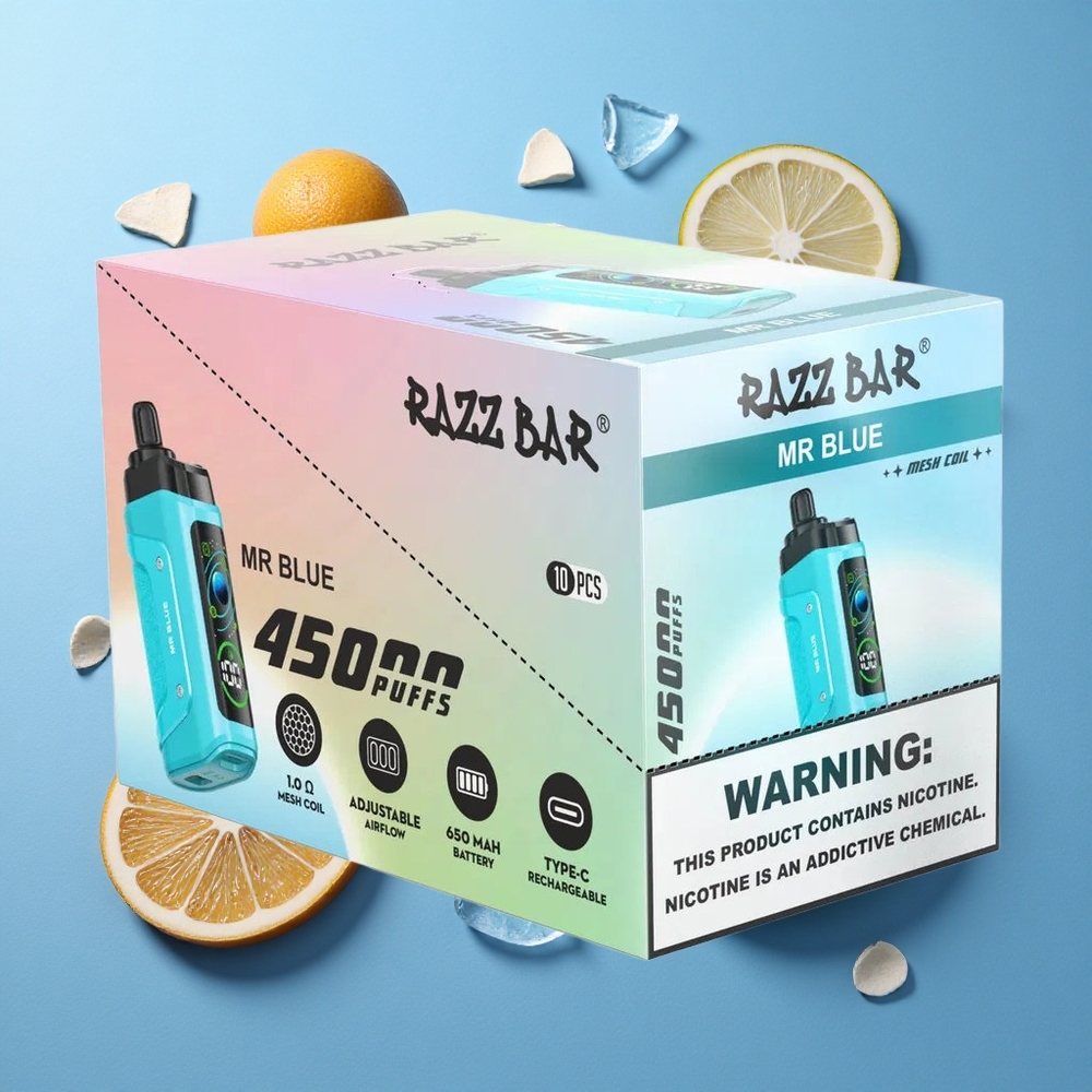 Razz Bar 45000 Puffs Sigaretta elettronica usa e getta Mr Blu con Bobina Mesh 1.0 Ohm