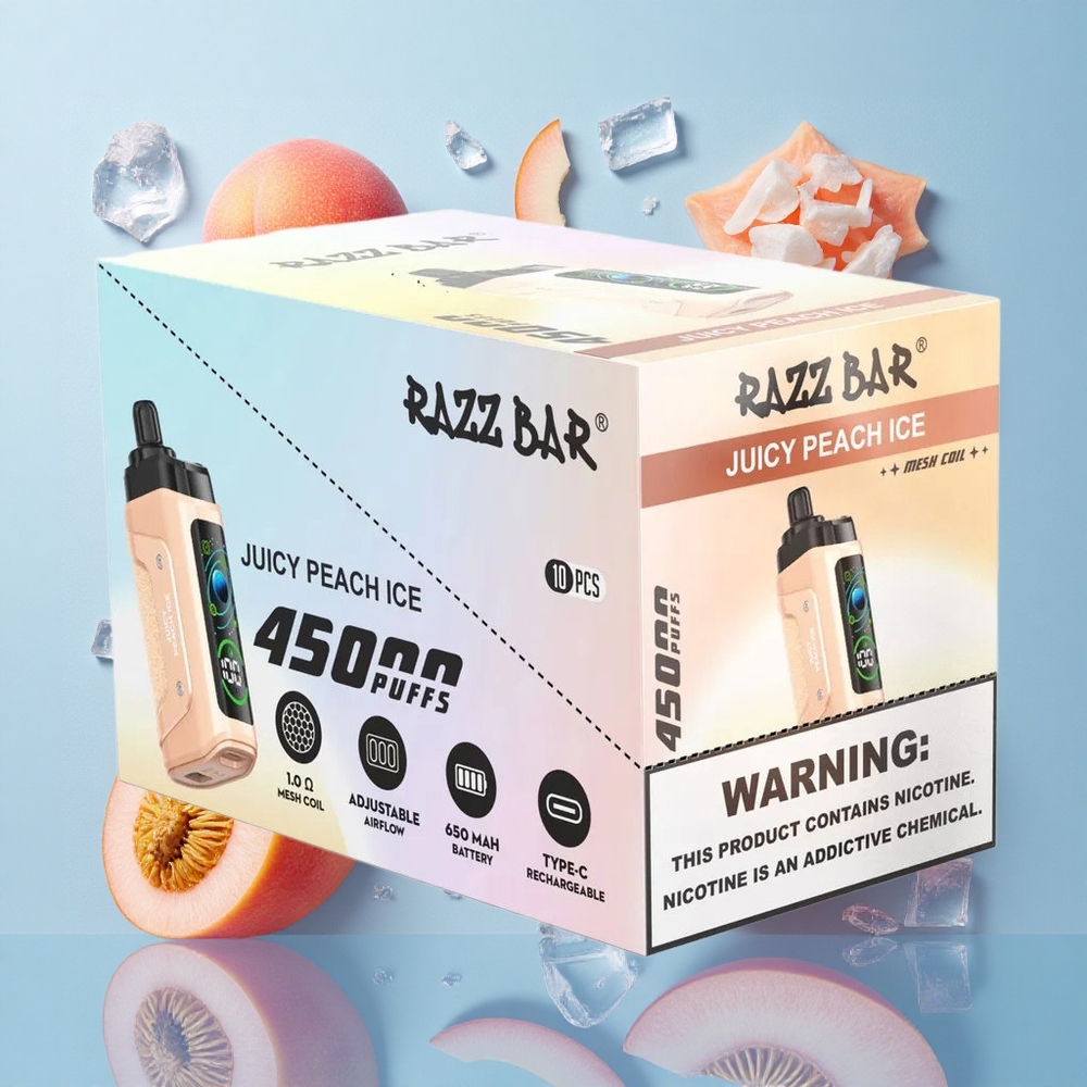 Razz Bar 45000 Puffs Sigaretta elettronica usa e getta Pesca Succosa Ghiacciata con Bobina Mesh 1.0 Ohm