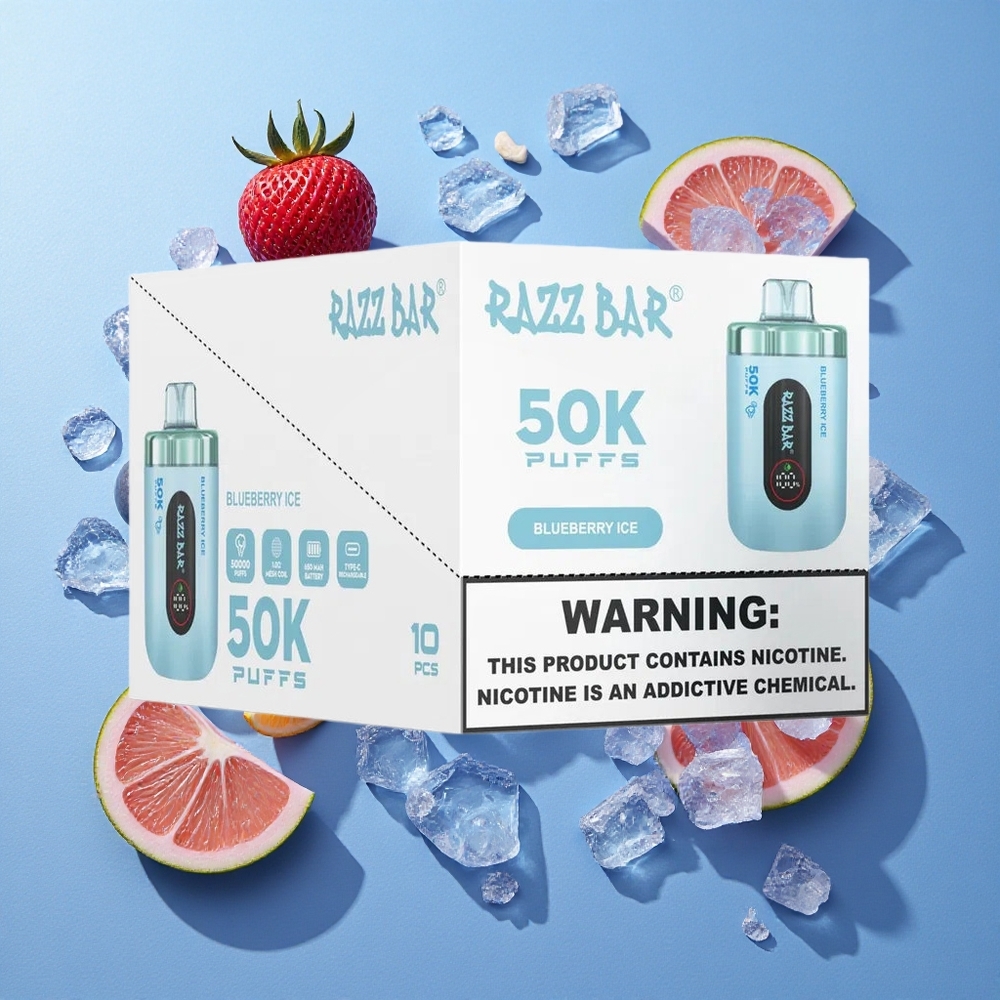 Razz Bar 50K Puffs Ricaricabile USB-C Sigaretta elettronica usa e getta Mirtillo Ghiaccio