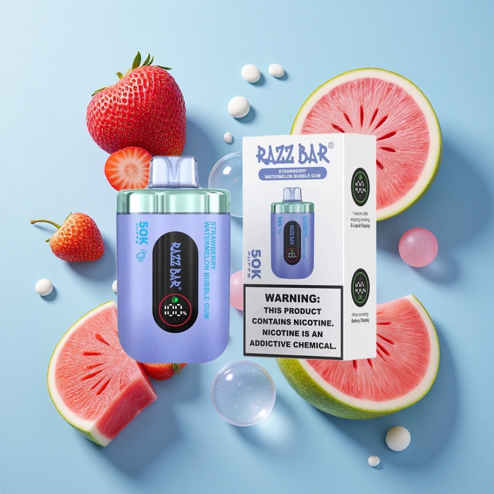 Razz Bar 50K Puffs Sigaretta elettronica usa e getta Fragola Anguria Bubble Gum con 50000 Puffs e Ricarica Type-C