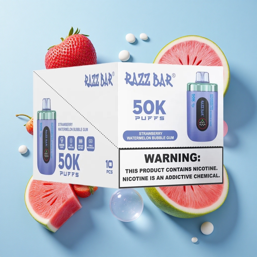Razz Bar 50K Puffs Sigaretta elettronica usa e getta Fragola Anguria Bubble Gum con 50000 Puffs e Ricarica Type-C