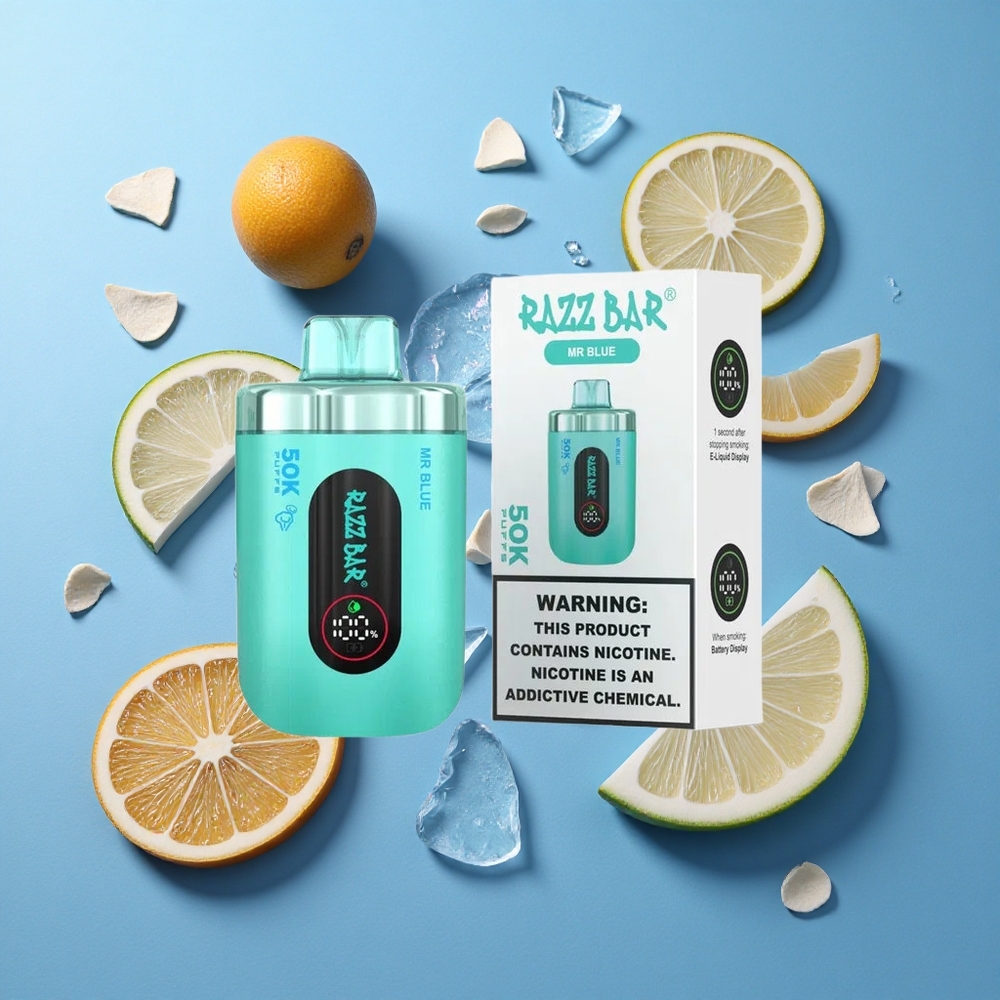 Razz Bar 50K Puffs Sigaretta elettronica usa e getta Mr Blu con Bobina Mesh 1.0 Ohm